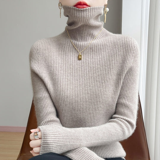 Damen Schlanker Rippenstrick-Rollkragenpullover mit gerafftem Hals und kaschmirähnlicher Haptik Shop Nory