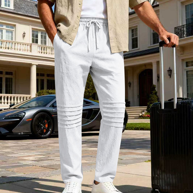 Herren Leinenoptik-Loungehose mit Tunnelzug elastischem Bund und abgesteppten Kniepanelen Shop Nory