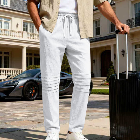Herren Leinenoptik-Loungehose mit Tunnelzug elastischem Bund und abgesteppten Kniepanelen Shop Nory