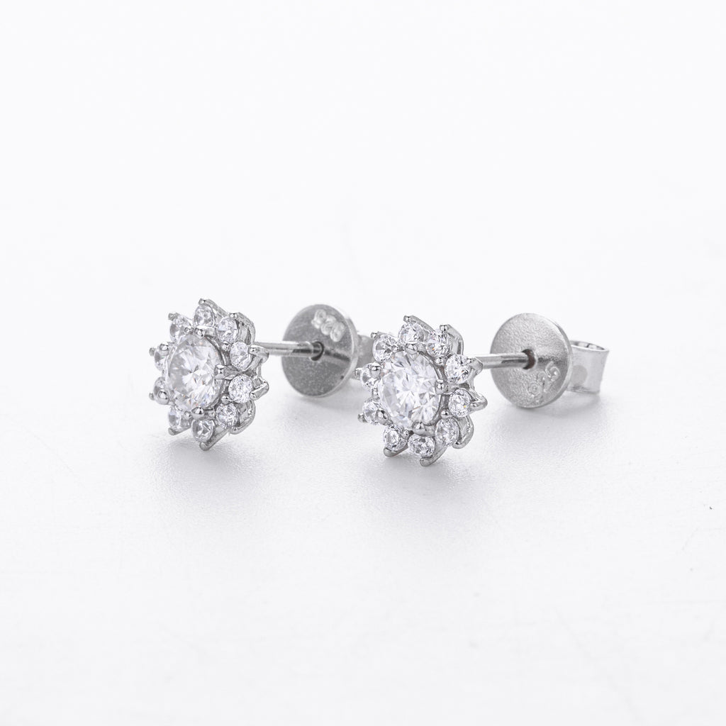 Damen Ohrstecker mit luxuriösem Moissanit-Blütenmotiv aus hochwertigem 925 Sterling Silber Shop Nory