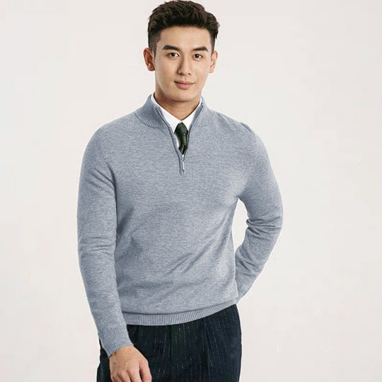 Herren Feiner Halbzip-Strickpullover mit Stehkragen und gerippten Bündchen Shop Nory