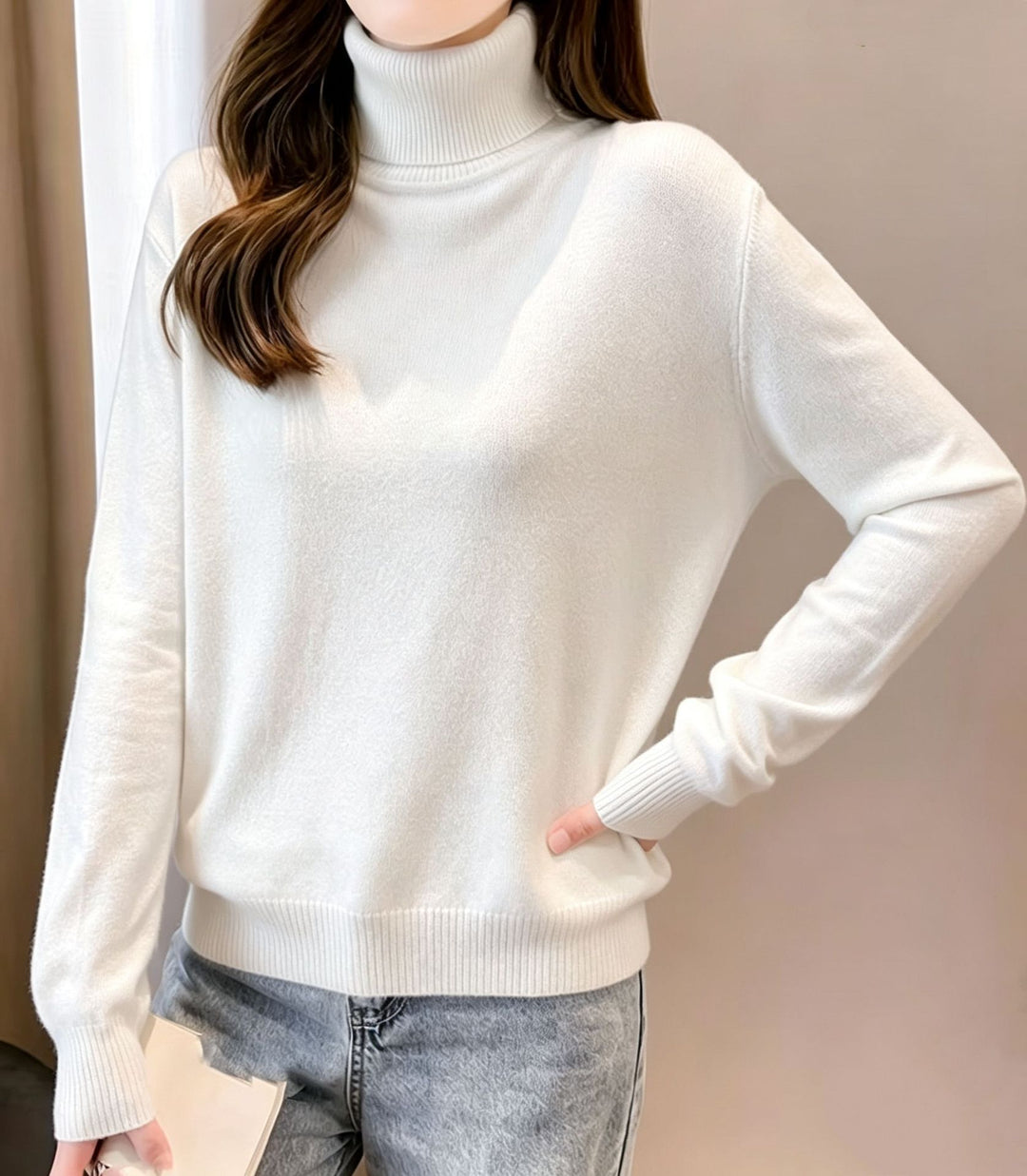 Damen Rollkragenpullover mit überschnittener Passform und gerippten Bündchen Shop Nory
