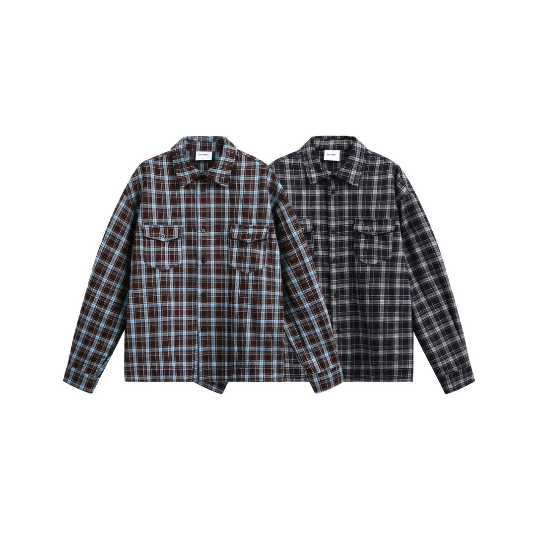 Herren Karierter Flanell-Overshirt-Jacke mit aufgesetzten Brusttaschen Shop Nory