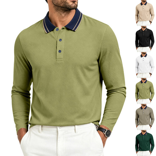 Herren Langarm-Polo in feiner Piquéstruktur mit kontrastiertem Collegekragen Shop Nory