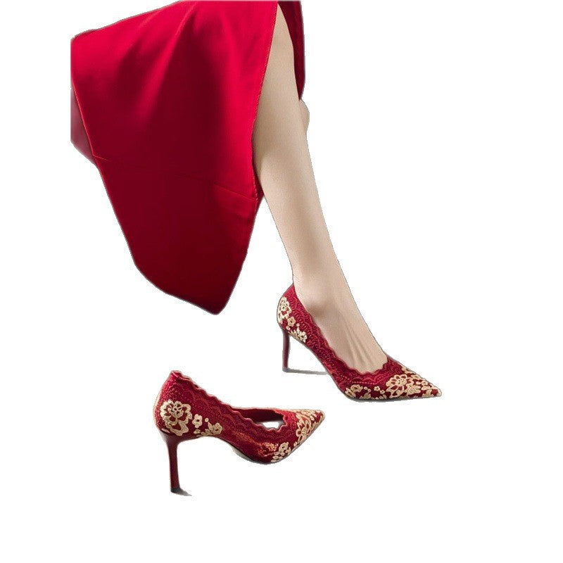 Damen elegante Slingback-Pumps mit zarter Spitzenverzierung