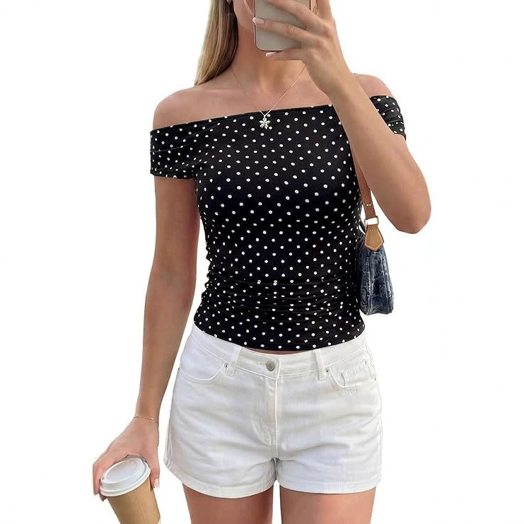 Damen Schulterfreies tailliertes Polka‑Dot Top mit geraffter Seitennaht Shop Nory