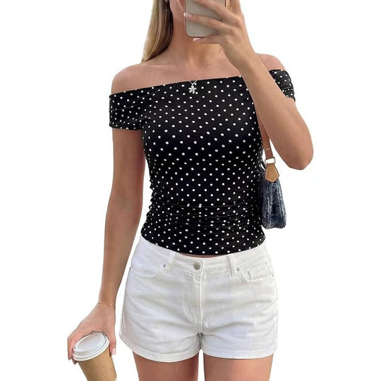 Damen Schulterfreies tailliertes Polka‑Dot Top mit geraffter Seitennaht Shop Nory