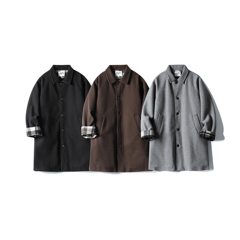 Herren Wollmix-Mantel mit Karofutter, Raglanärmeln und klassischem Hemdkragen Shop Nory