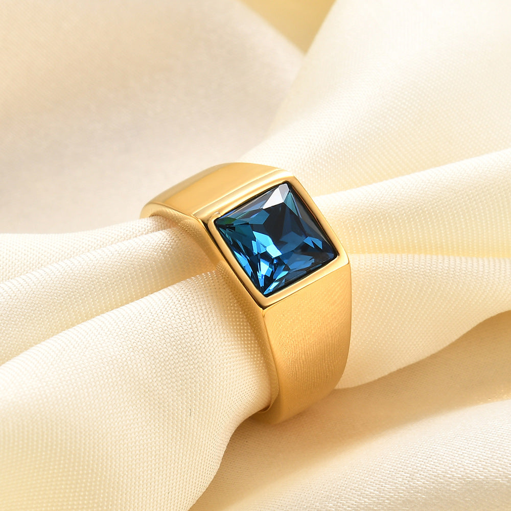 Herren Ring mit quadratischem, facettiertem Edelstein und modernem Design Shop Nory
