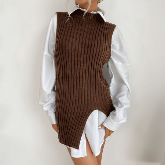Damen Gerippte Strick‑Tunika mit Stehkragen, seitlichen Schlitzen und figurbetonter Silhouette Shop Nory