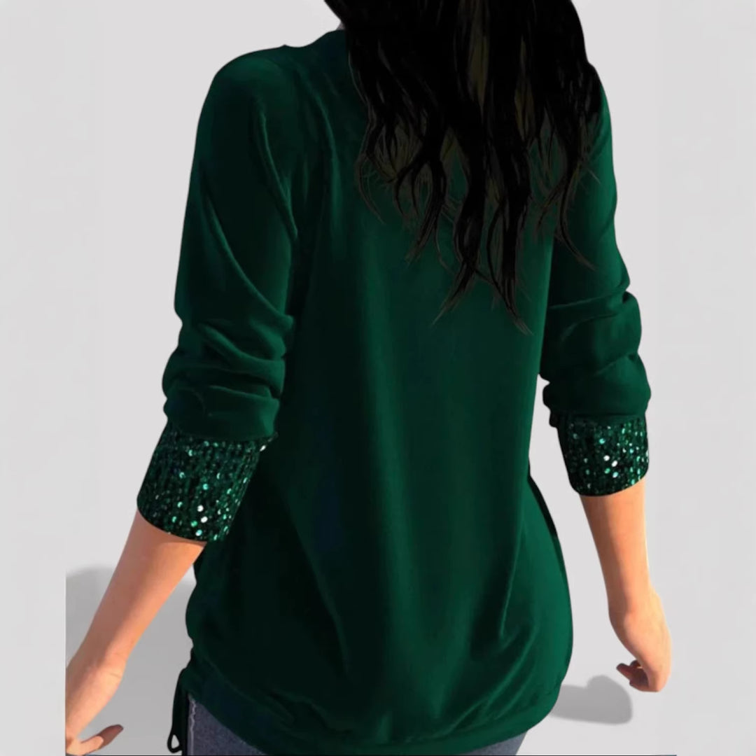 Damen Modischer Drape-Pullover mit Glitzerakzenten