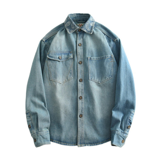 Unisex Overshirt aus gewaschenem Denim mit Relaxed‑Schnitt und Pattentaschen Shop Nory