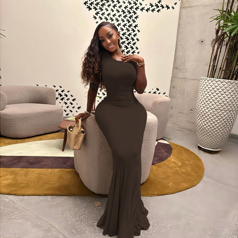 Damen figurbetontes Maxikleid mit Trompetensaum und Dreiviertelärmeln Shop Nory