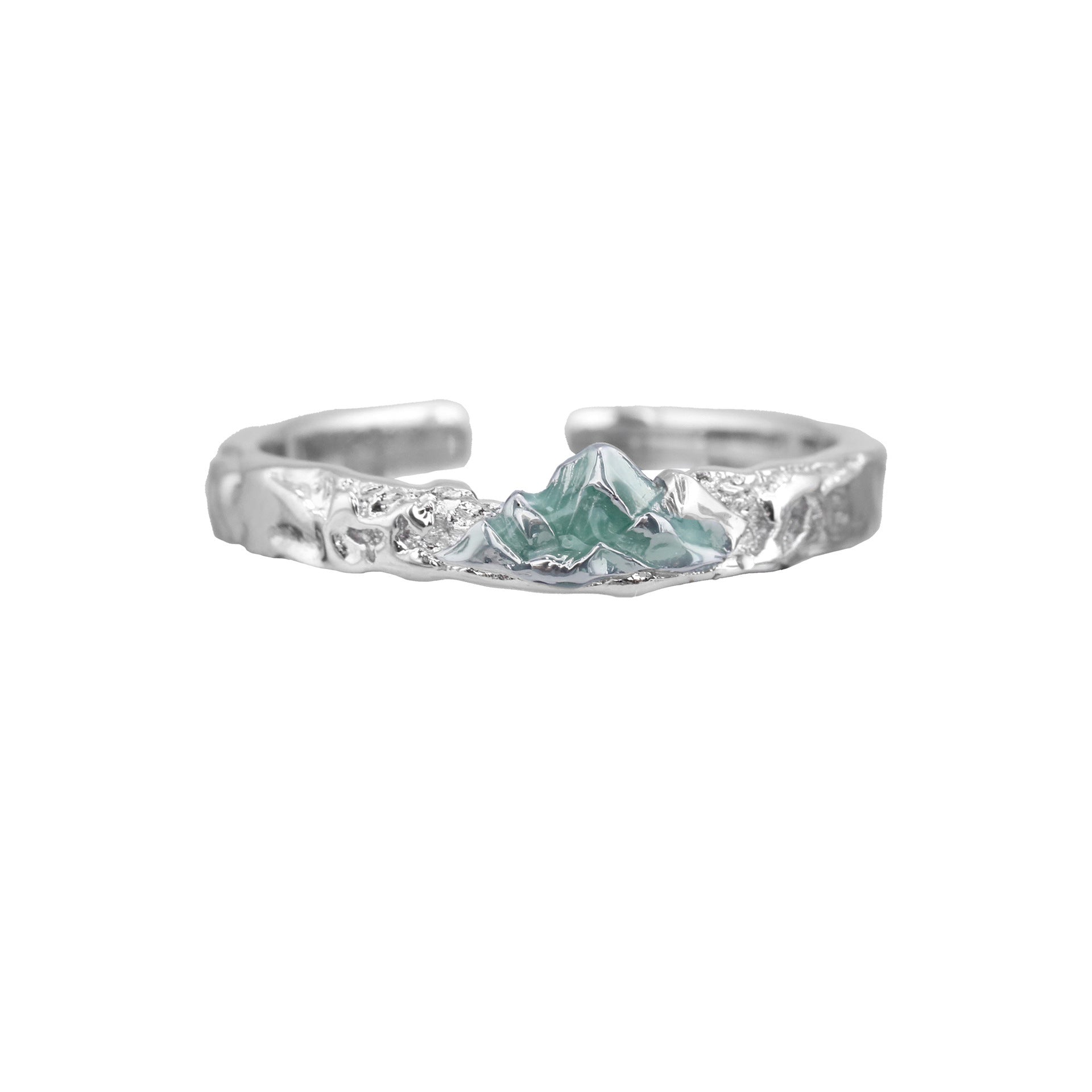 Damen Offener Ring mit kunstvollem Geländemotiv und grünem Akzent Shop Nory
