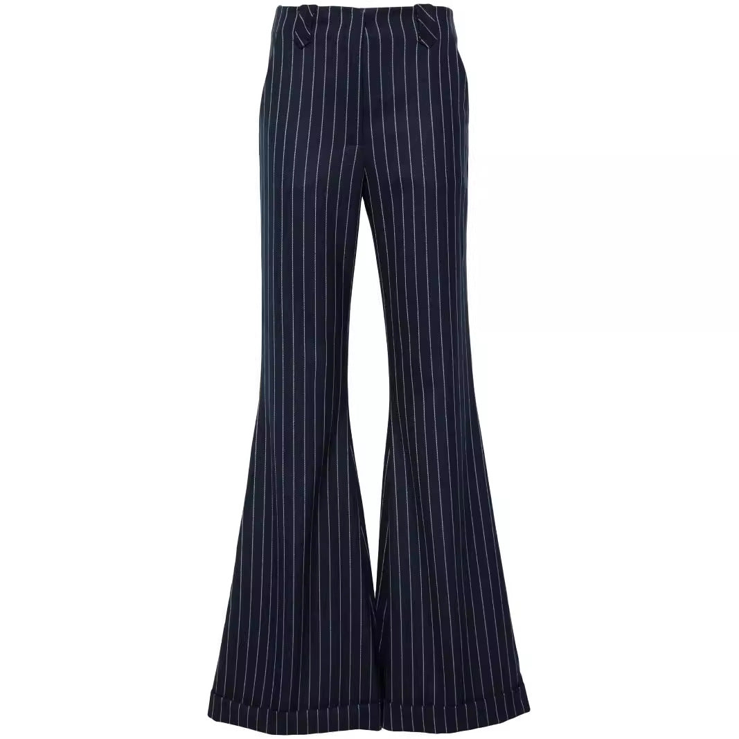 Damen Hochtaillierte Nadelstreifen Palazzohose mit weitem Schlag Shop Nory