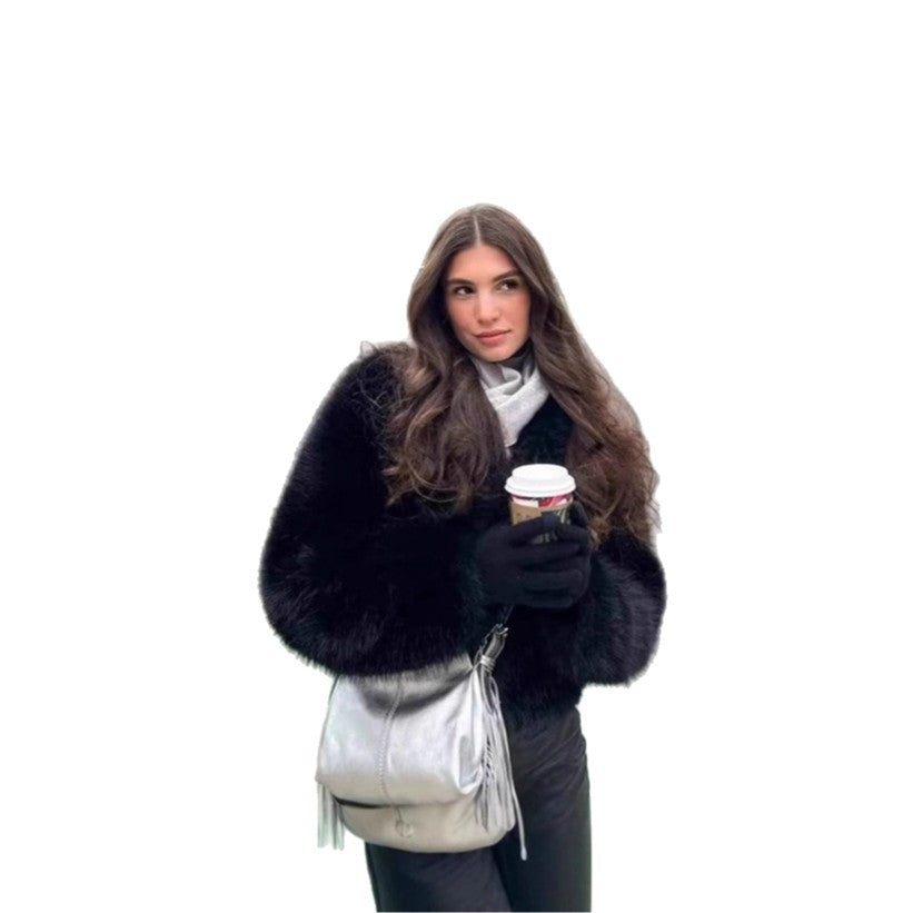 Damen Kurzer Boxy Kunstpelz‑Blouson mit voluminösem Schalkragen Shop Nory
