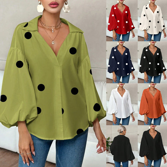 Damen Oversize-Bluse mit voluminösen Puffärmeln und Punktmuster Shop Nory