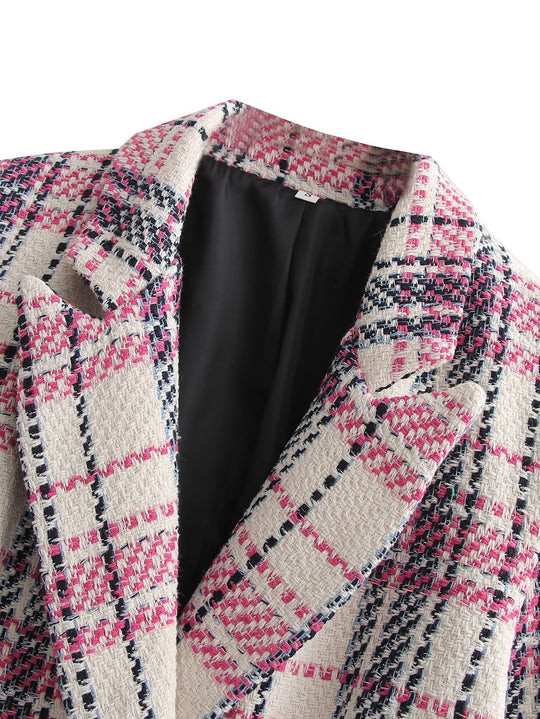 Damen Bouclé-Tweed Longblazer mit Doppelreihigem Verschluss und Pattentaschen Shop Nory