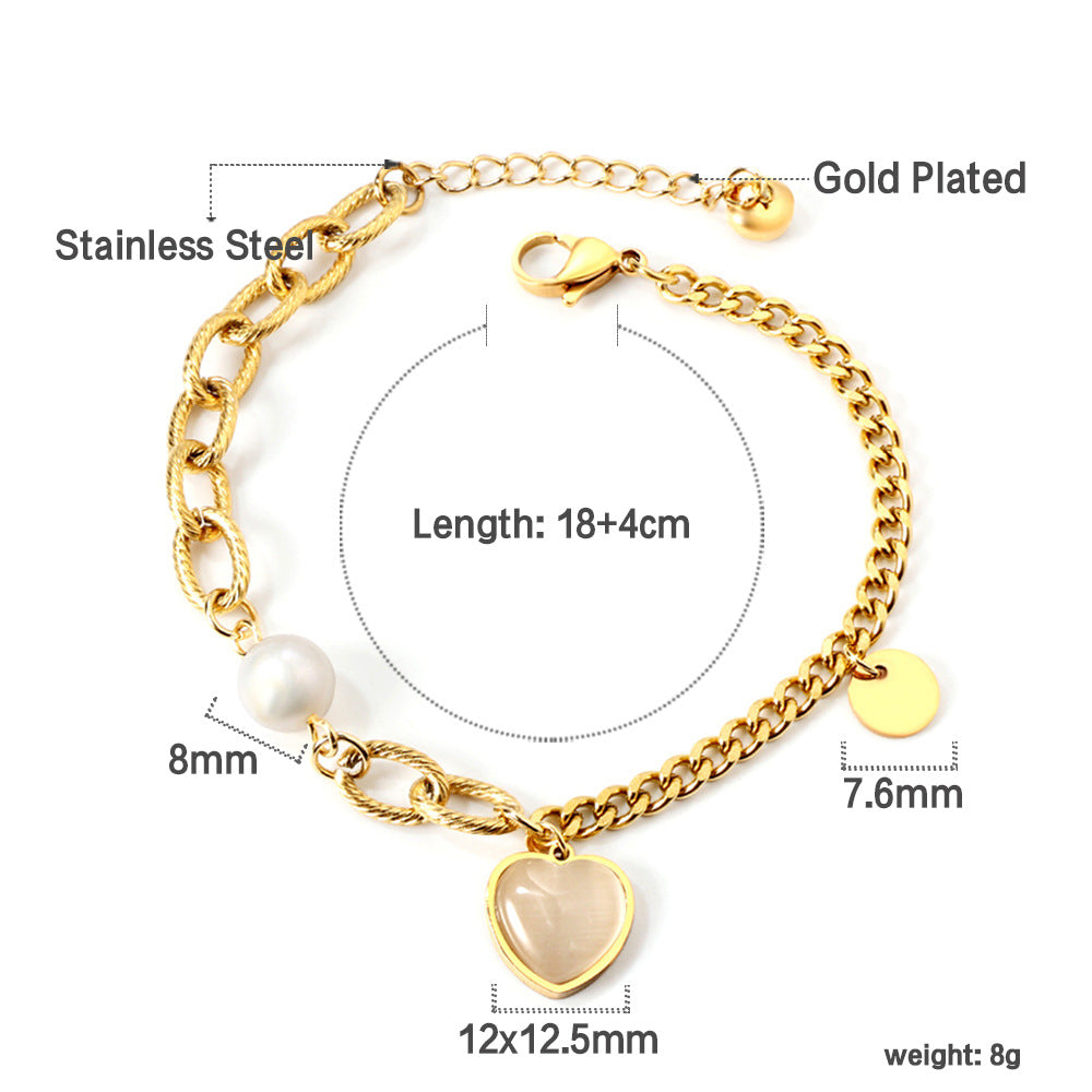 Damen zartes Armband mit goldplattierten Elementen und exquisite Perlenakzent Shop Nory