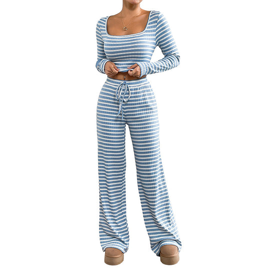 Damen Freizeitliches Zweiteiliges Set mit gestreiftem Oberteil und weitem Hose Shop Nory