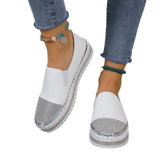 Damen Slip-On Plateau-Slipper mit Strassbesatz, elastischem Einstieg und profilierter Gummisohle Shop Nory