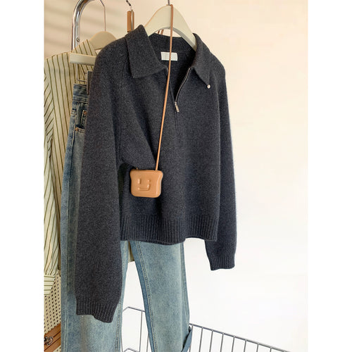 Damen Modischer Pulli mit Stehkragen und Reißverschluss Shop Nory