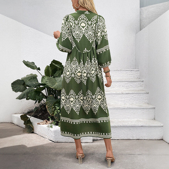 Damen Langes Boho‑Maxikleid mit lockerer A‑Linie, U‑Ausschnitt und aufgesetzten Taschen Shop Nory