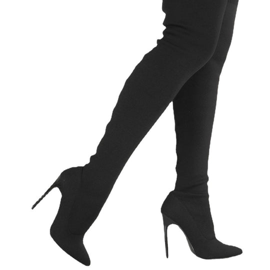 Damen Overknee-Stretch-Strickstiefel mit spitz zulaufender Schuhspitze Shop Nory