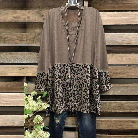 Damen A-Linien-Tunika mit Colourblock und Leoparden-Print Shop Nory