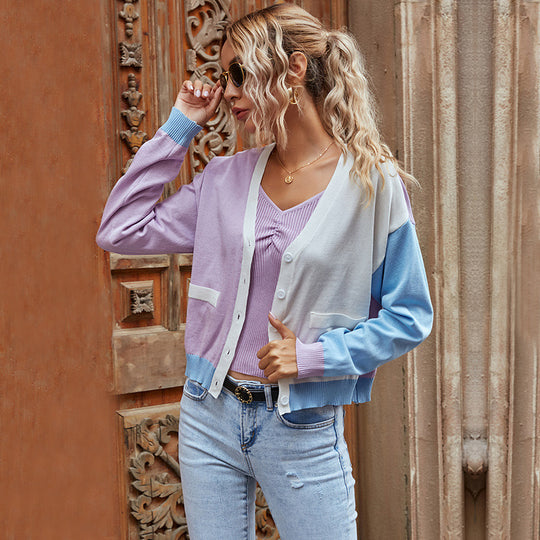 Damen Modischer Cardigan mit Farbblock-Design Shop Nory