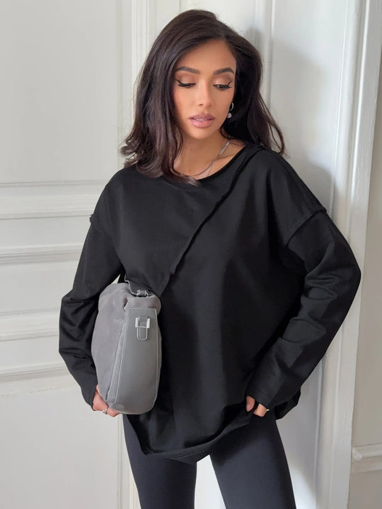 Damen Oversized Longsleeve mit schräger Naht und überschnittenen Schultern Shop Nory