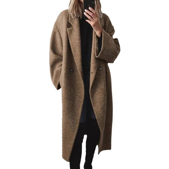 Damen Oversize Wollmix-Mantel mit doppelreihiger Knopfleiste, weitem Reverskragen und Eingrifftaschen Shop Nory