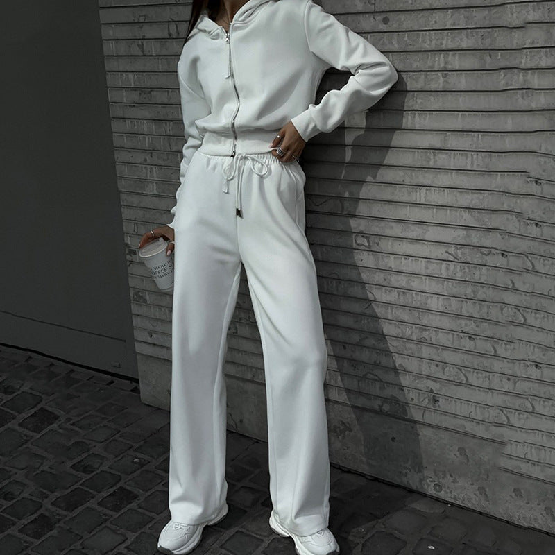 Damen Zweiteiliges Loungewear-Set mit kurzem Zip-Bomber und weiter High-Waist-Palazzohose Shop Nory