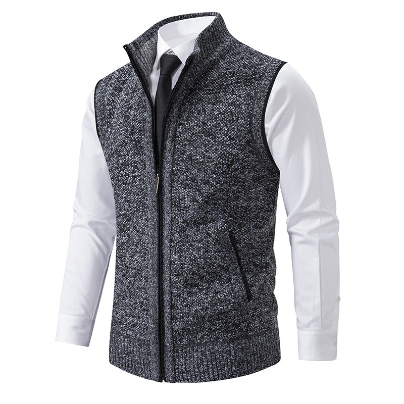 Herren Slim-Fit Ärmellose Strukturstrickweste mit Stehkragen und Frontreißverschluss Shop Nory