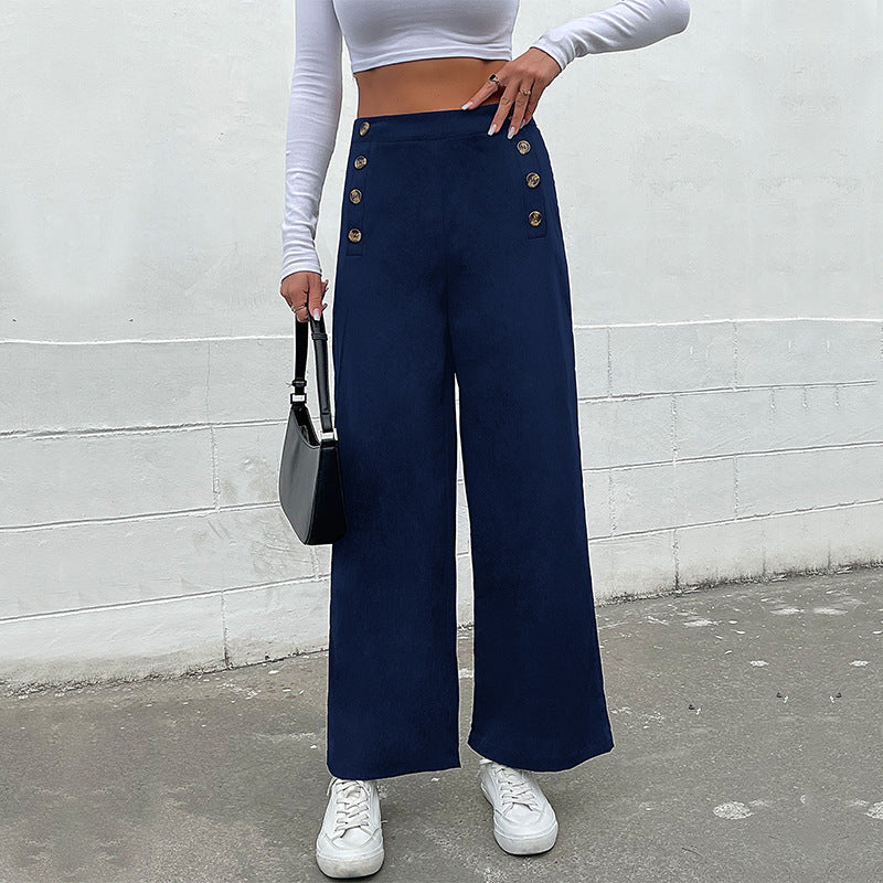 Damen High‑Waist Palazzo‑Hose mit maritim inspirierter Zierknopfleiste und weitem Bein Shop Nory