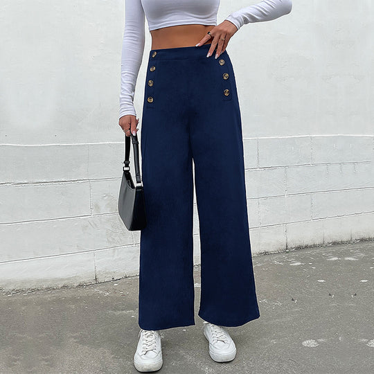 Damen High‑Waist Palazzo‑Hose mit maritim inspirierter Zierknopfleiste und weitem Bein Shop Nory