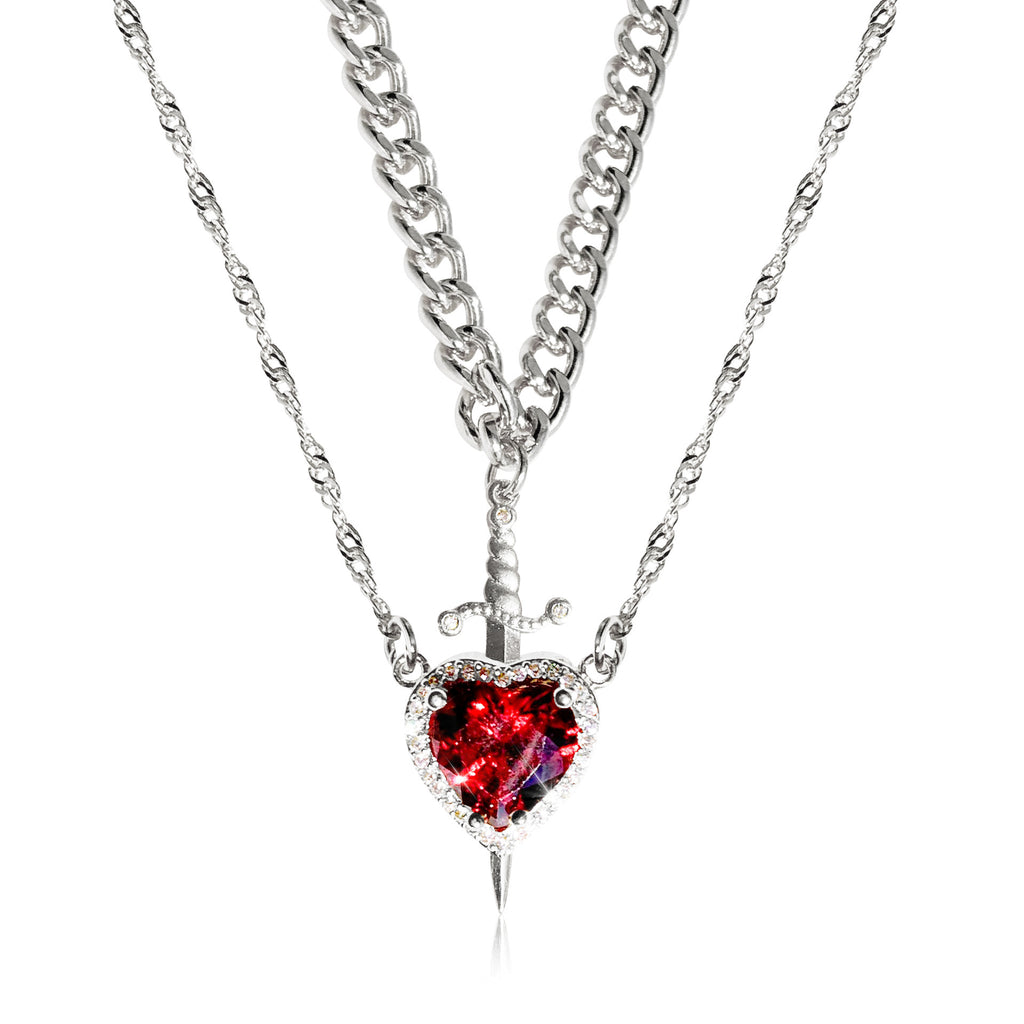 Damen Halskette mit herzförmigem Anhänger und künstlerischem Schwertdesign Shop Nory