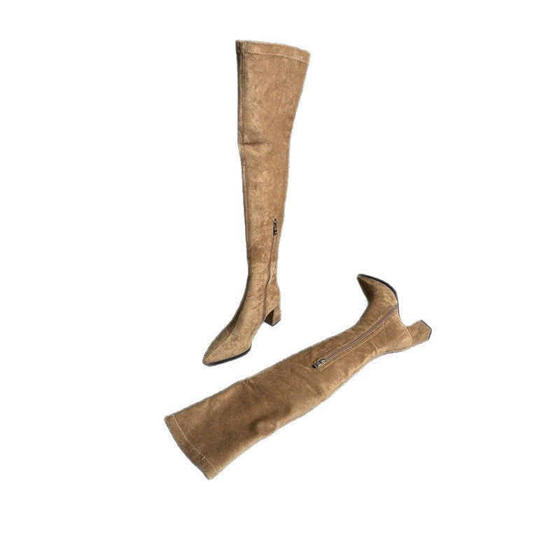 Damen Overknee‑Stiefel mit spitzer Zehenpartie, elastischem Schaft und sculpted Blockabsatz Shop Nory