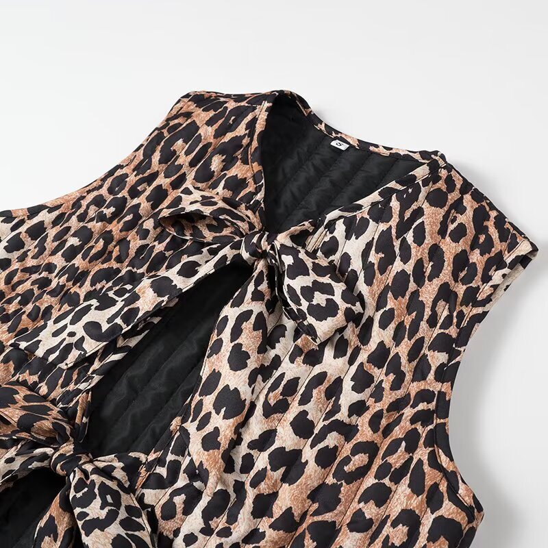 Damen Ärmellose Chiffon-Bluse mit Leopardenprint und doppelter Schleifenfront Shop Nory