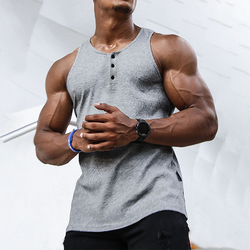 Herren Ärmelloses Sport-Tanktop mit Knopfleiste und atmungsaktivem GewShopnorye