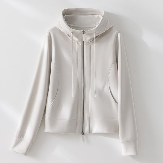 Damen Leichte Kapuzenjacke aus feinem Frottee mit taillierter Silhouette und Zwei-Wege-Reißverschluss Shop Nory