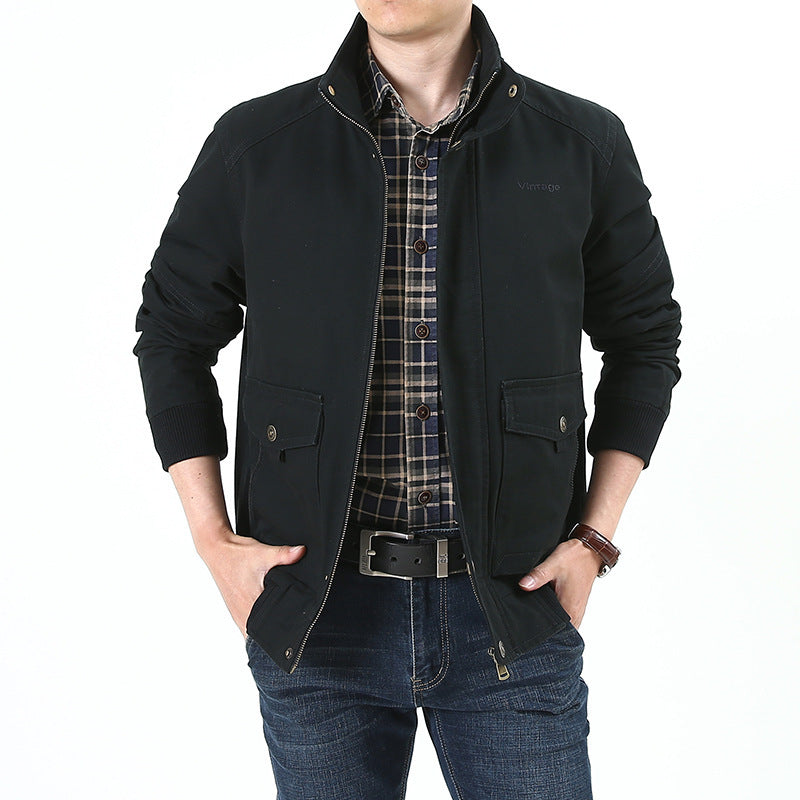 Herren Canvas-Fieldjacke im Bomberstil mit gerippten Bündchen, aufgesetzten Pattentaschen und bedrucktem Innenfutter Shop Nory