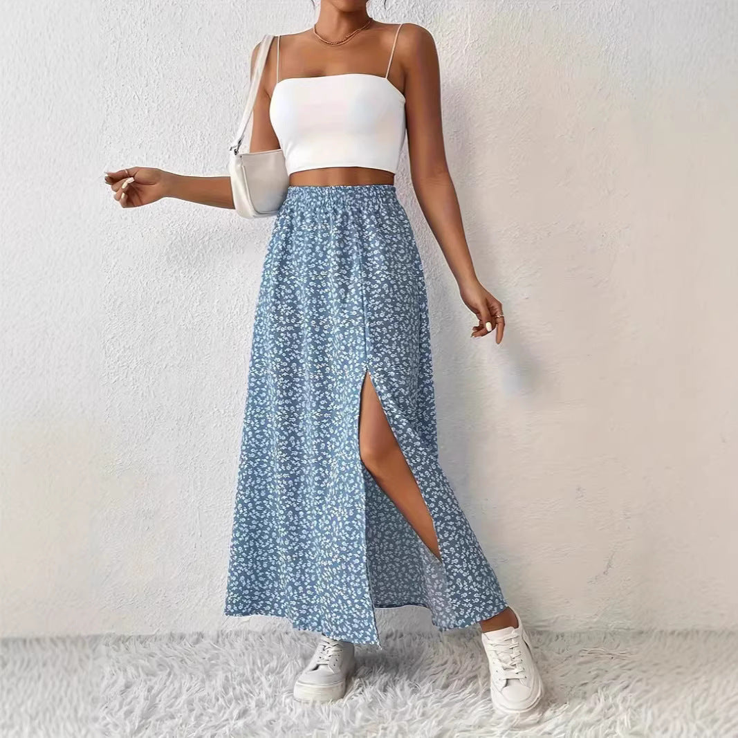 Damen Maxirock mit elegantem Schlitz und floralem Muster