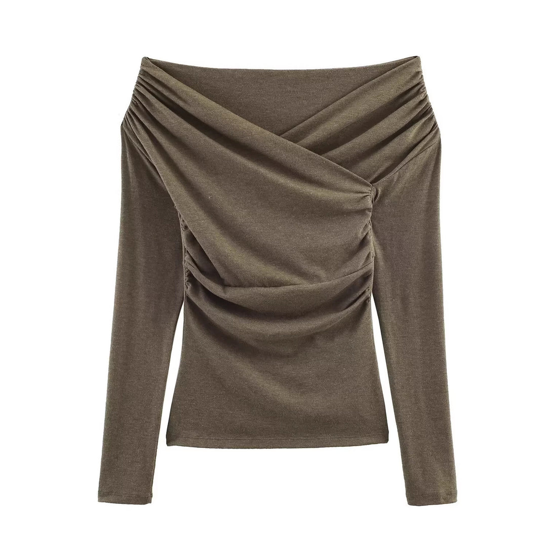 Damen Schulterfreies gerafftes Langarmtop mit Wickel‑Drapierung Shop Nory