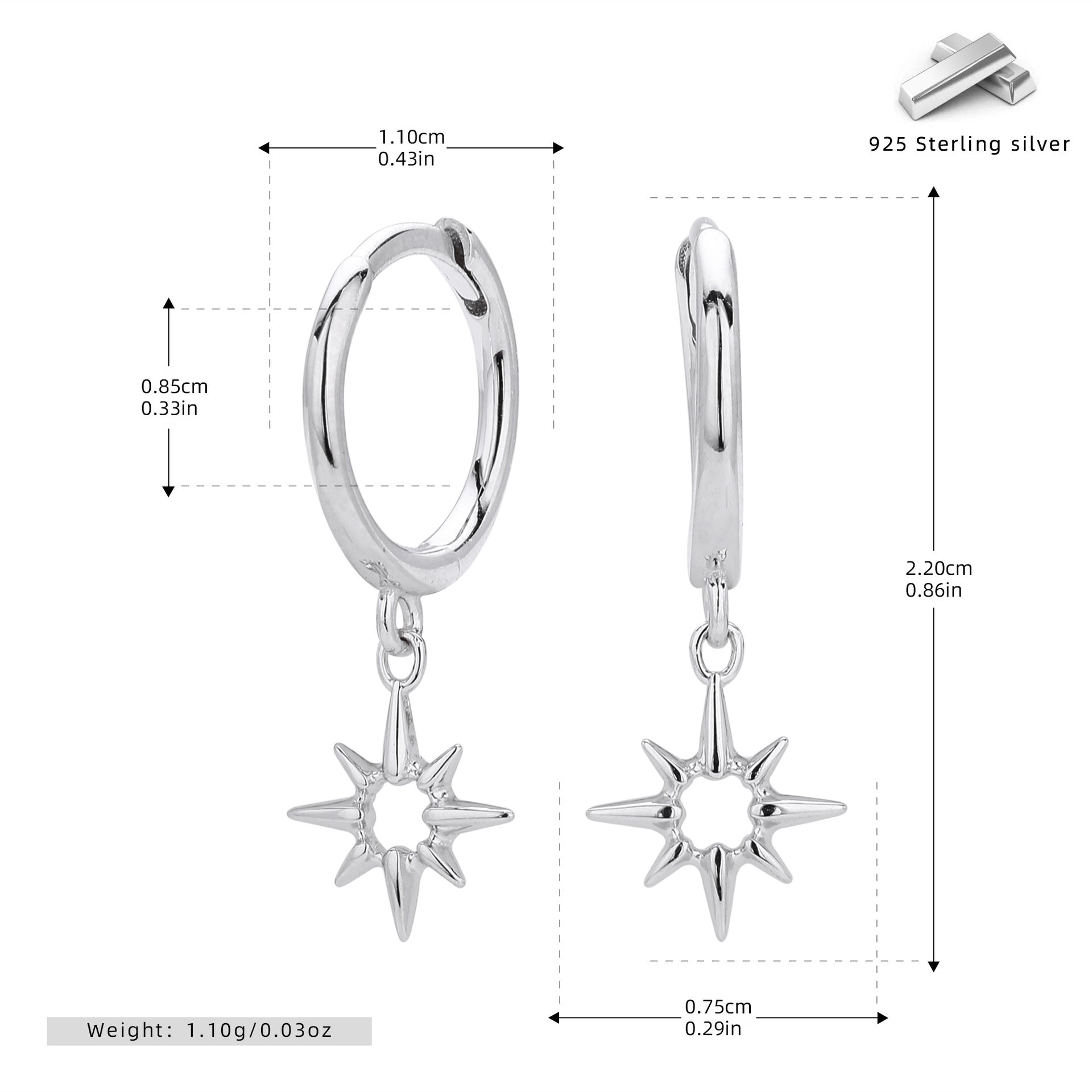 Damen Ohrhänger mit funkelndem Sternenmotiv aus hochwertigem 925 Sterling Silber Shop Nory