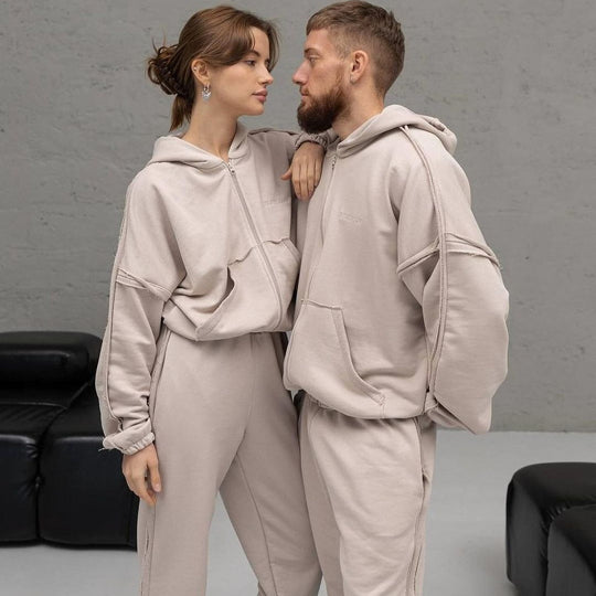Unisex Oversize Hoodie-Set aus weichem Fleece mit Reißverschluss und Jogginghose Shop Nory
