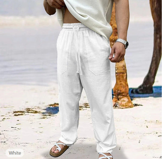 Herren lässige Leinen-Joggerhose mit elastischem Tunnelzug, aufgesetzten Taschen und konischer Silhouette Shop Nory