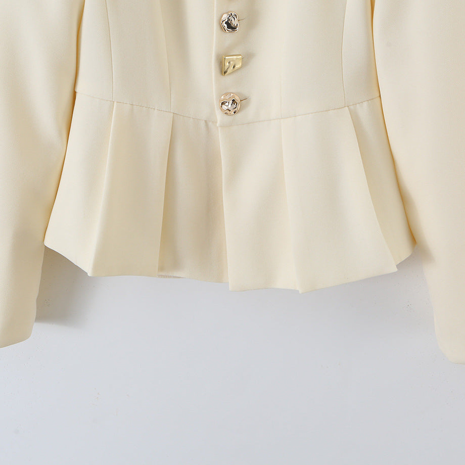 Damen Taillierter Peplum-Blazer mit Stehkragen und Zierknopfleiste Shop Nory
