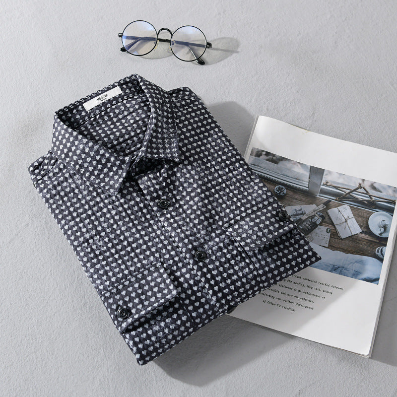 Herren Hemdjacke-Overshirt aus Baumwollmix mit Miniherz-Alloverprint und Brusttaschen Shop Nory