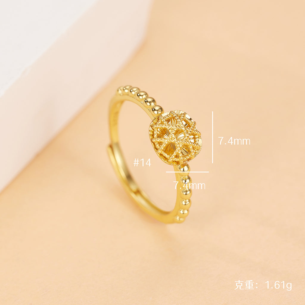 Damen goldfarbener Ring mit filigranem Blütenanhänger und eleganter Kugelkette Shop Nory